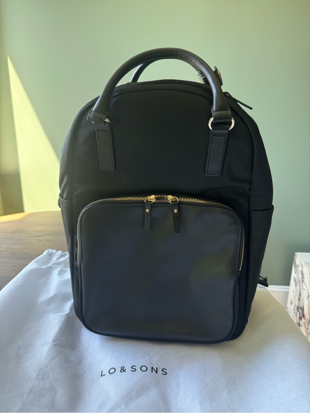 Lo & Sons Black Laptop Backpack with Gold Hardware